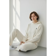 Newco Kapüşonlu Ve Mini Sweat Alt Üst Moderen Şık Tasarım Triko İkili Set Takım Beyaz