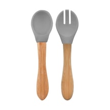 Oioi Mama Kaşığı Ve Çatal Seti Powder Grey Koyu Gri