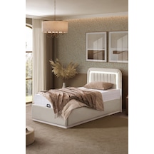 Demonte Baza Seti, Valens Ledli Tek Kişilik Baza Başlık Seti - İkili Set, Bej - 100x200 Cm 100 x 200