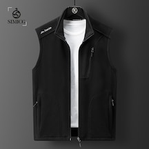 Erkek Sonbahar Ve Kış Kadife Dik Yaka Yelek Ceket Açık Mavi