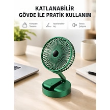Şarjlı Katlanabilir Mini Fan 3 Kademe Hız Ayarı, Taşınabilir Tasarım Yeşil