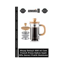 Ahşap Detaylı 600 Ml Cam French Press Kahve Saati Ofis Gereci Pratik Demleme Ahşap - Şeffaf