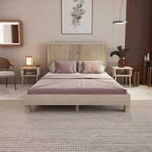 Alaz Model Vernikli Çam Ahşap Karyola Ve İki Komodin Set Dikey -296 140 x 190