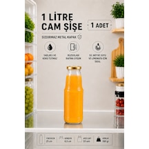 Rotanev 1 Litre Şeffaf Sürahi Süt, Ayran, Su, Limonata, Meşrubat Şişesi Metal Gold Kapaklı Cam Şişe 1000 ml