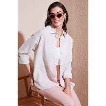 Lela Regular Fit Uzun Kollu Dokulu Bayan Gömlek 6772799 Taş