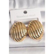 Pirinç Gold Renk İşlemeli Oval Model Kadın Küpe Çok Renkli