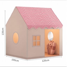 Pembe Pötikareli&kareli Lüks Çocuk Oyun Çadırı - Büyük Boy Ev Tipi İç Ve Dış Mekan Oyun Evi 130x120x100 Cm