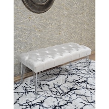 Zafir Krom Tel Ayaklı 90 Cm Puf Bench - Puf - Bench - Kasalı Oturak - Oturak - Yatak Ucu Puf Bej
