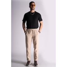 Pamuk Comfort Fit Jogger Bel Pantolon Bej Bej