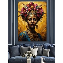 Ahşap Tablo Çiçek Taçlı Afrikalı Kadın