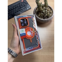 Apple Uyumlu iPhone 15 Pro Max Standlı Ve Yüzüklü Magsafe Kılıf Soocase721 Turuncu