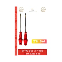 Tornavida Profesyonel Dayanıklı Çelik Ergonomik Saplı Takımı Düz Yıldız 2'li Tornavida Seti 5x100