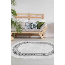 Dekoreko Kaymaz Taban Djt Salon Halısı Trend Saçaklı Oval Modern 626m Antrasit