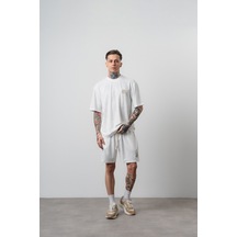 Erkek Route 07 Arma Detaylı Regular Fit T-shirt Şort Takım Ekru