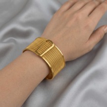 Minimal Tokalı Genis Kelepc E Bileklik Imitasyon Altın Gold