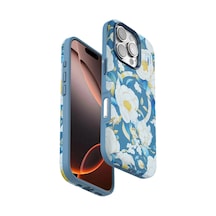 Onegif Apple iPhone Uyumlu iPhone 16 Pro Max Flower Series Magsafe Kapak - Mavi Renkli