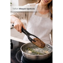 Yanmaz Yapışmaz 220 Derece Dayanıklı Teflon Maşalı Spatula - Spatula Servis Kepçesi Siyah