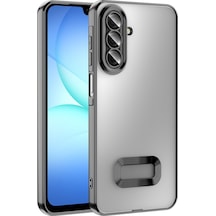 Samsung Uyumlu Galaxy A17 Kılıf Logo Gösteren Parlak Kenarlı Kamera Lens Korumalı Şeffaf Omega Silikon Kapak Siyah