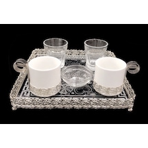 Kare Tepsili İki Kişilik Gelin-Damat Gümüş Kahve Fincan Takımı