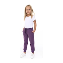 Toontoy Kız Çocuk Baskılı Beli Paçası Lastikli Cepli Basic Jogger Eşofman Altı 3 İplik Şardonlu Mor
