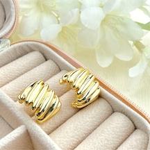 Kadın Trend Küpe Çizgi Model 316 L Paslanmaz Çelik Gold