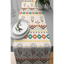 Krem Etnik Desenli Premium Masa Örtüsü Runner Rnr086n11