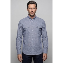 Xint Bisse Regular Fit Uzun Kol Keten Paşa Yaka İndigo Erkek Gömlek Bsgmktn25327 D66 Indigo