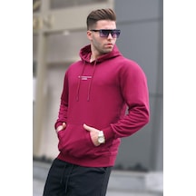 Madmext Bordo Kapüşonlu Baskılı Erkek Sweatshirt 6017 Bordo