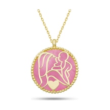 Gümüş Gold Pembe Sedef Taşlı Anne Çocuk Sevgisi Kolye