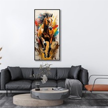 Yağlı Boya Dokulu Tablo Koşan Modern At Siyah Çerçeveli U04035-178949
