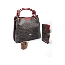 Just Polo Kadın Orijinal Baskılı Büyük Boy El & Omuz Çantası Ve Cüzdanı Kombin Avp2180pc Shopper Kırmızı