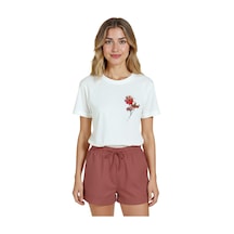 Kadın Beyaz Relaxed Fit %100 Pamuk Tişört Gelincik Buketi Sağ G Beyaz