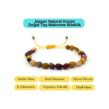 Sertifikalı Jasper Natural Kesim Makrome Doğal Taş Bileklik Ayarlanabilir Ölçü Turuncu