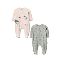 Babycosy Organic Wear %100 Organik Pamuk,2 Li Bebek Patikli Tulum,uzun Kollu,çıtçıtlı Set,bebek Ve Yenidoğan Serisi,unisex Krem