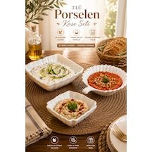 Porsima 3'lü Beyaz Porselen Kase Seti 3 Farklı Model Salata, Meze Ve Tatlı Sunum Kasesi 15 Cm - 16 Cm