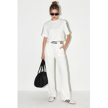Shade Kadın Çizgi Detaylı Crop Bluzlu Yüksek Bel Modal Takım 4136 60286285 - Beyaz