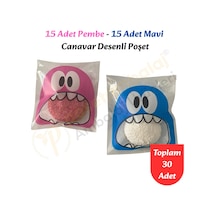 30 Adet Pembe-mavi Renkli Canavar Desenli Cake Pop & Kurabiye Poşeti-10x15 Cm