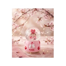 Sweet Love Koyu Pembe Kalpli Tavşanlı Işıklı & Müzikli Kar Küresi