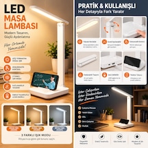 Şarj Edilebilir Katlanabilir Led Masa Lambası - 3 Işık Modlu Dokunmatik & Telefon Standlı Okuma Lambası Beyaz