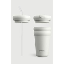 3 Bubble Two-cap Straw Tumbler Çelik Termos 600 Ml St-249 Açık Gri