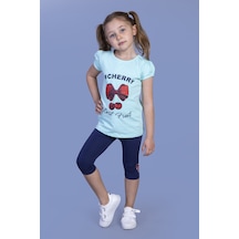 Toontoy Kids Toontoy Kız Çocuk Vişne Baskılı Taytlı Takım Mint Yeşili