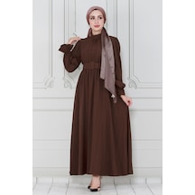 Sevitli Kemerli Tesettür Elbise-kahverengi-4064-kahverengi Kahverengi