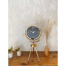Gold Metal Mini Tripod Siyah İnci Masa Saati 45 26 Cm - Şık Ve Modern Dekoratif Tasarım Renkli
