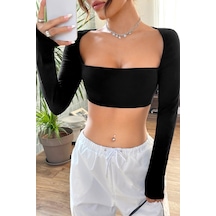 Epilons Zenviaatt2 Kadın Siyah Uzun Kol Göğüs Ve Sırt Dekolteli Crop Top Bluz Zenvi312