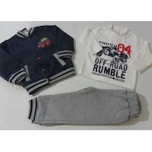 Beyzababykids %100 Pamuk Donino Baby Mevsimlik Ceketli Erkek Bebek 3Lü Takım 0-6 Ay Çok Renkli