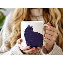 Siyah Kedi Ailesi Tasarım Kupa Bardak - Minimal Kedi Figürlü Hediye Bardak Beyaz
