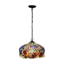 16 Flowers Tiffany Style Vitray Sarkıt Tavan Lambası, El Yapımı Renkli Cam Çok Renkli