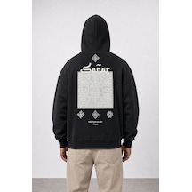 Respire Erkek Sonar Nakışlı Oversize Hoodie Siyah