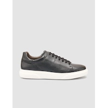 %100 Hakiki Deri Siyah Erkek Sneaker Siyah