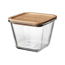 1,2 Lt Bambu Cam 15x15x12 Cm Vakumlu Kare Bambu Kapaklı Saklama Kabı Cam - Bambu 000875 Şeffaf